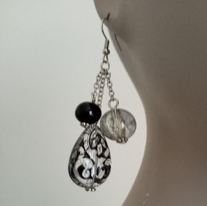 Silver chain Gothic dangling statement earrings hand crafted